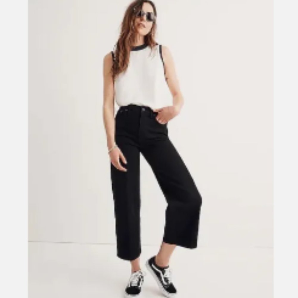 Madewell Womens Jeans 26 Black Slim Wide Leg Crop Pants 90s High Rise Denim
